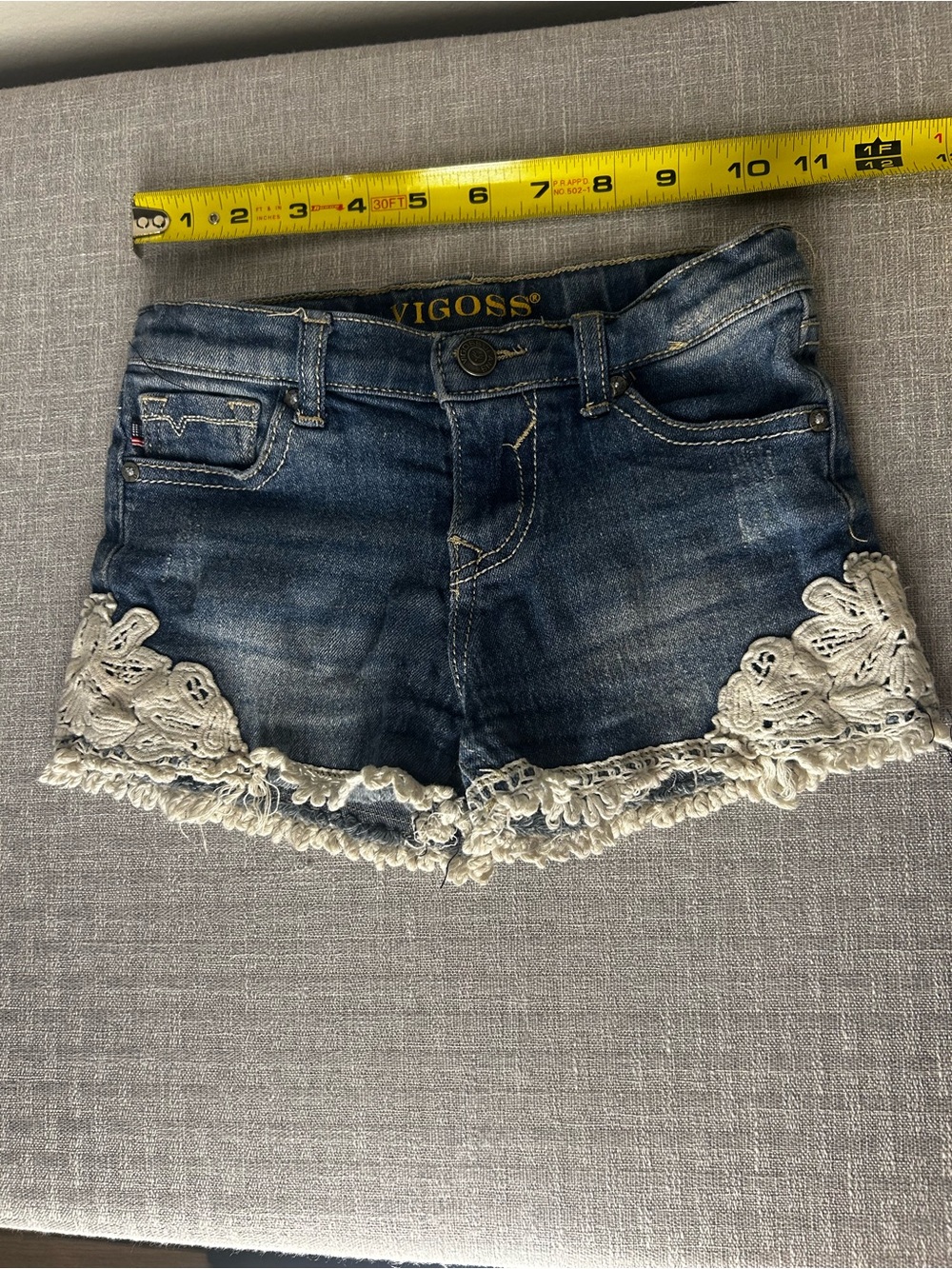 Vigoss Blue Denim Shorts with White Crochet Hem
